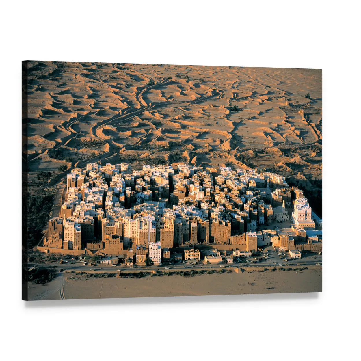 Desert Settlement at Golden Hour Canvas Wall Art, single panel gallery wrapped canvas, angled product view