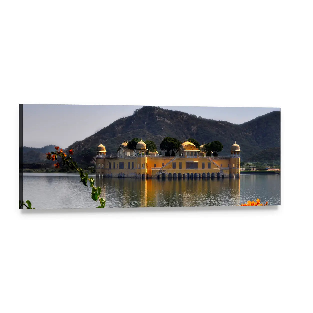 Jal Mahal Palace in Jaipur Panoramic Canvas Wall Art, single panel gallery wrapped canvas, angled product view