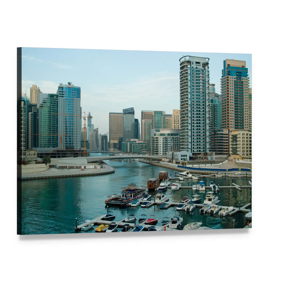 Dubai Daytime Marina Skyline Canvas Wall Art, single panel gallery wrapped canvas, angled product view
