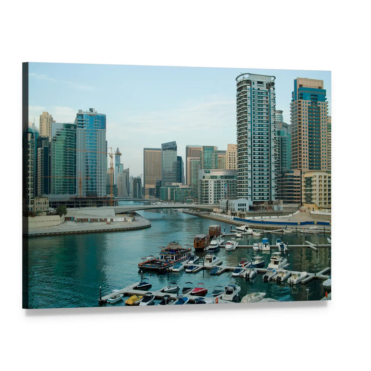 Dubai Marina Cityscape Canvas Wall Art, single panel gallery wrapped canvas, angled product view