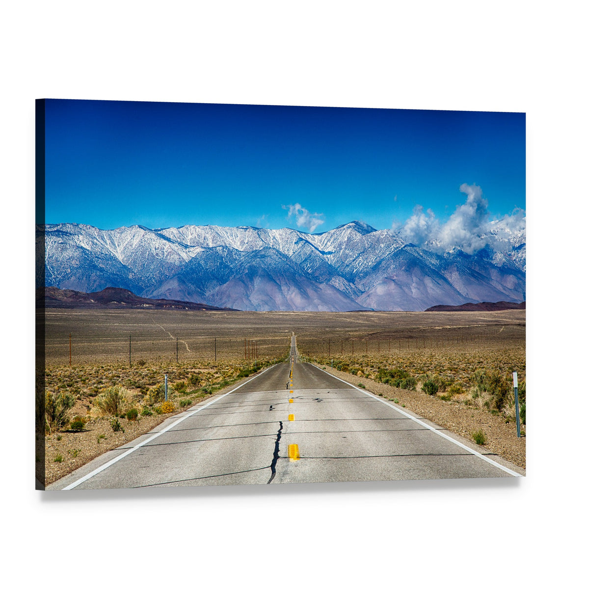 Road Through Eastern Sierra Nevada Mountains Canvas Wall Art, single panel gallery wrapped canvas, angled product view