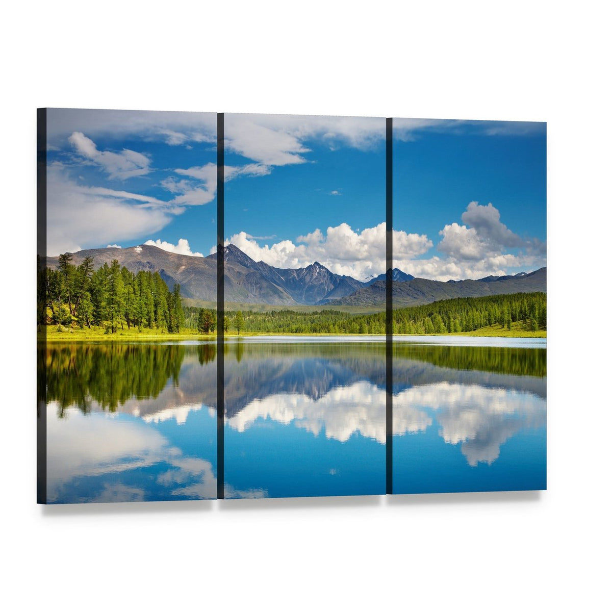 Lake in Altai Mountains Canvas Wall Art, 3 panel 3 Horizontal layout gallery wrapped canvas set, angled product view