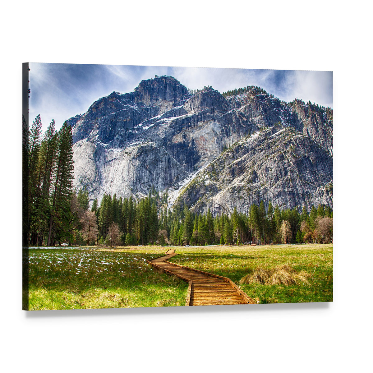 Yosemite Mountain Boardwalk Canvas Wall Art, single panel gallery wrapped canvas, angled product view