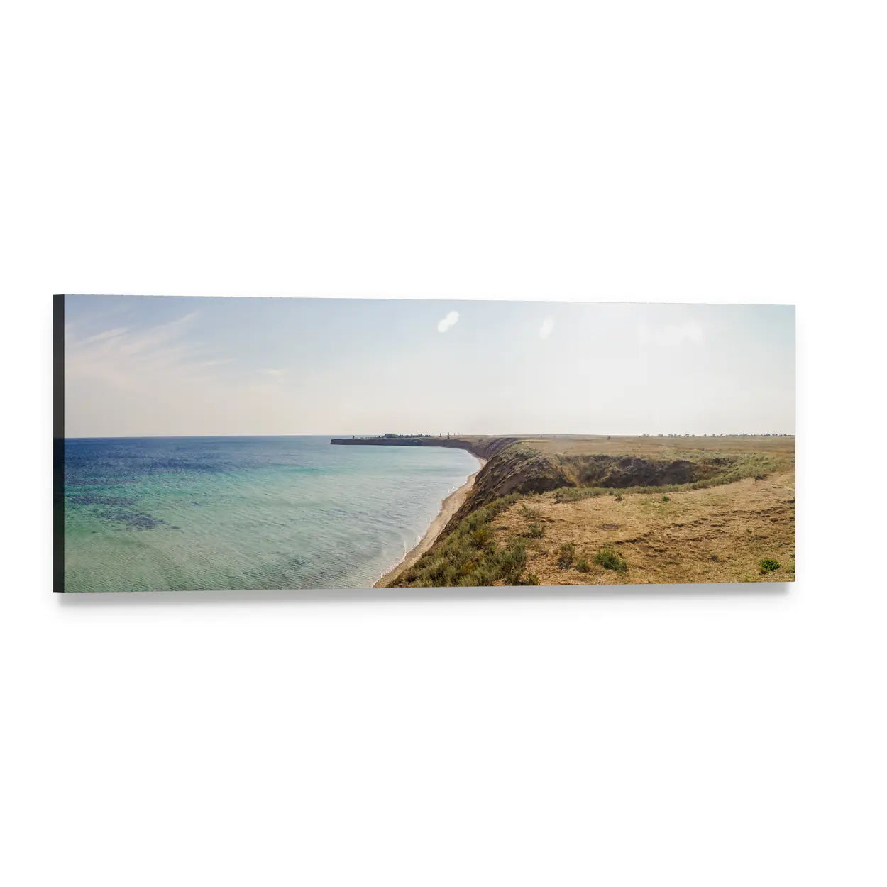 Sand Coast Clifftop View Panoramic Canvas Wall Art, single panel gallery wrapped canvas, angled product view