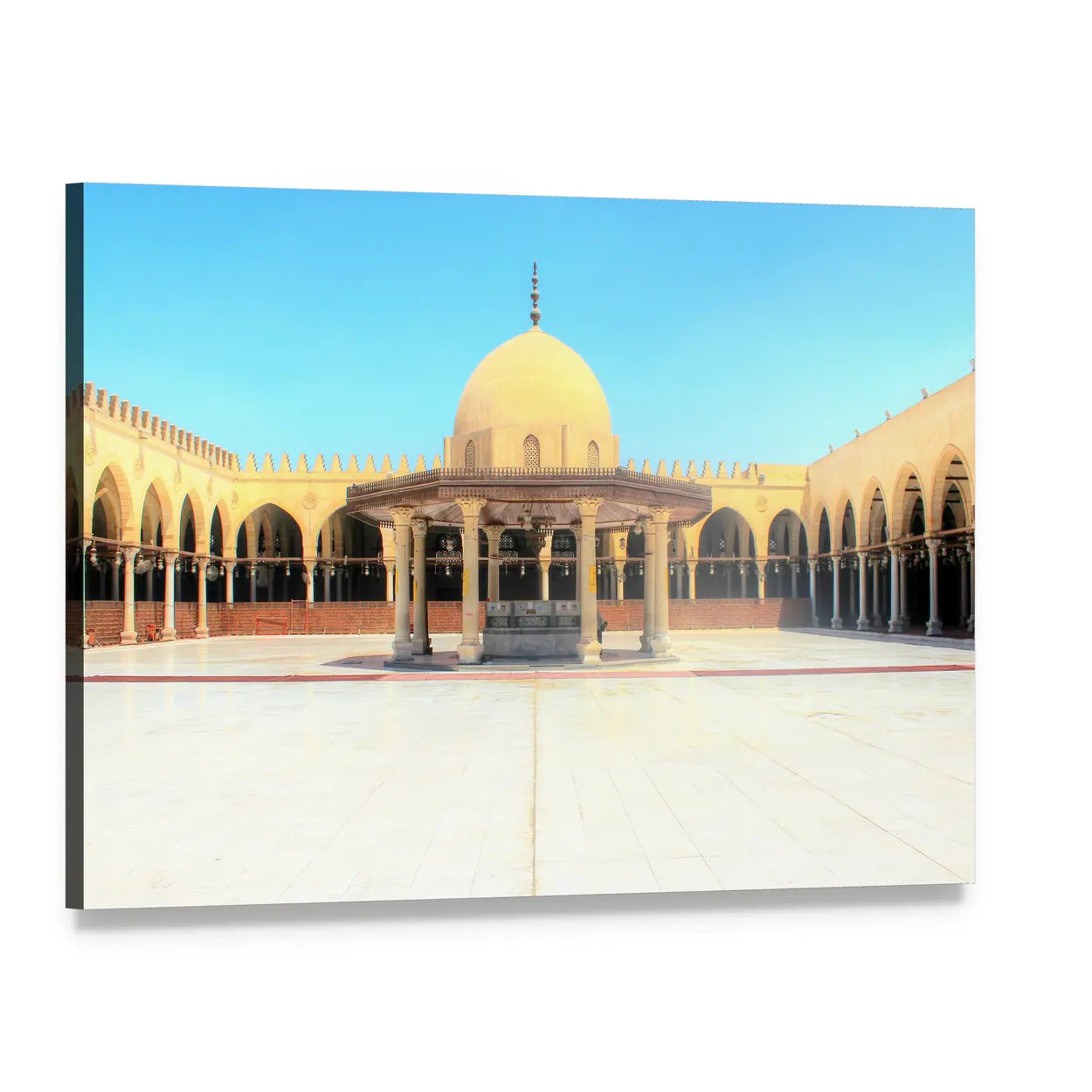 Ancient Mosque Courtyard with Yellow Dome Canvas Wall Art, single panel gallery wrapped canvas, angled product view