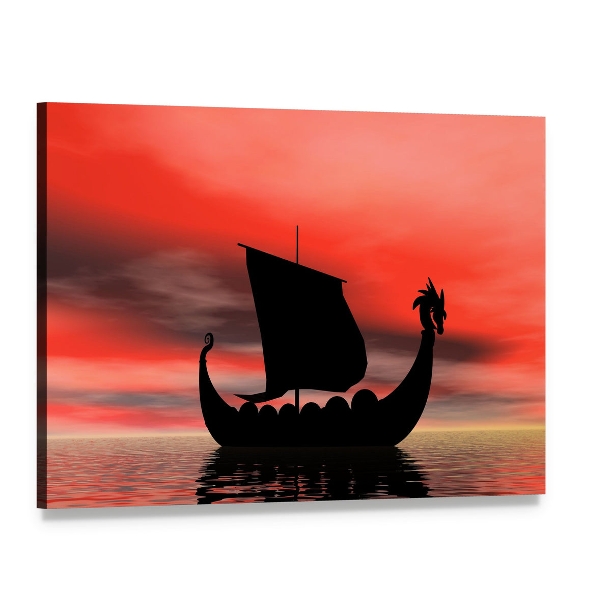 Viking Ship at Sundown Canvas Wall Art, single panel gallery wrapped canvas, angled product view