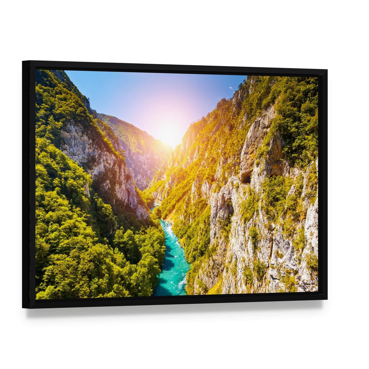 Piva Canyon in Montenegro Canvas Wall Art, framed canvas in a black floater frame, angled product view