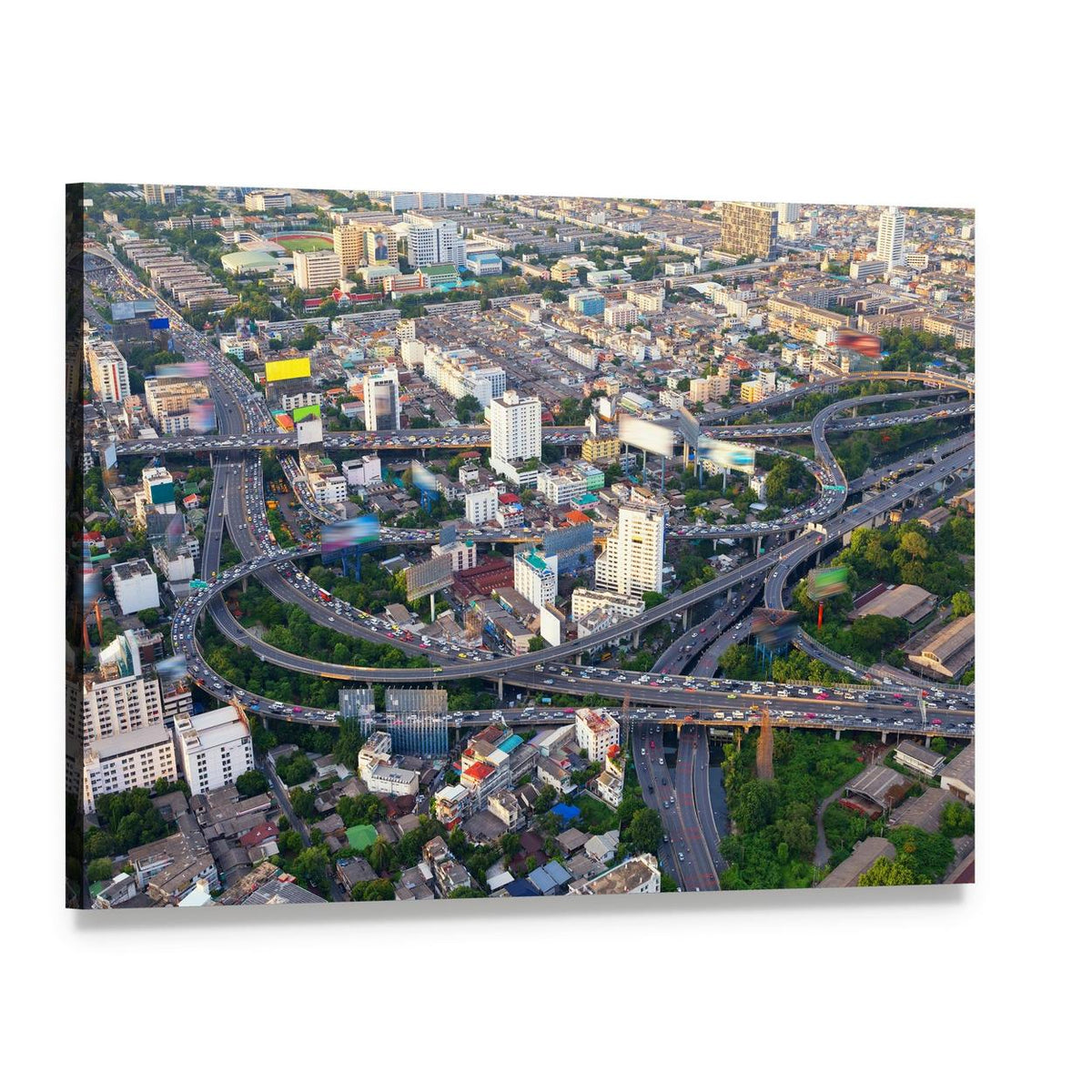 Aerial View of Bustling Urban Traffic Canvas Wall Art, single panel gallery wrapped canvas, angled product view