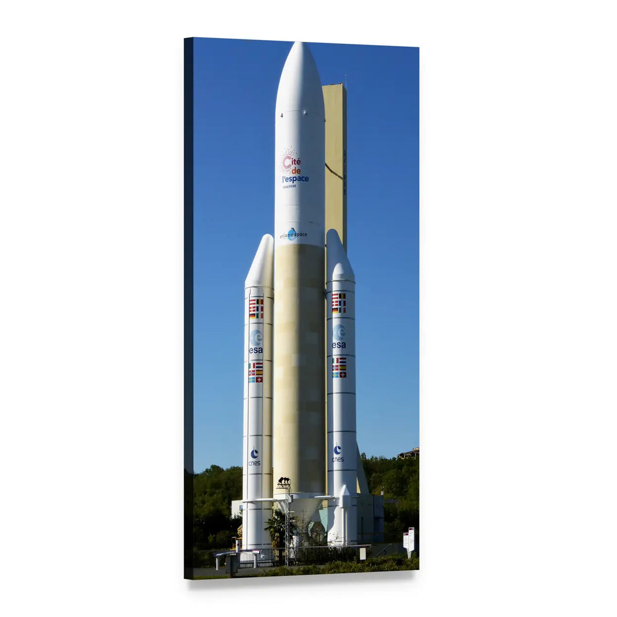 Rocket Launch Vehicle with Esa Logo Vertical Canvas Wall Art, 1 panel 1 Vertical layout gallery wrapped canvas set, angled product view