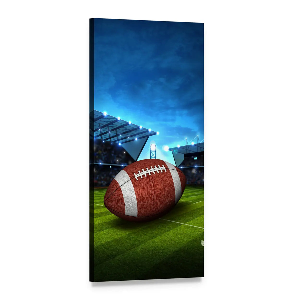 Green Football Stadium at Night Vertical Canvas Wall Art, 1 panel 1 Vertical layout gallery wrapped canvas set, angled product view