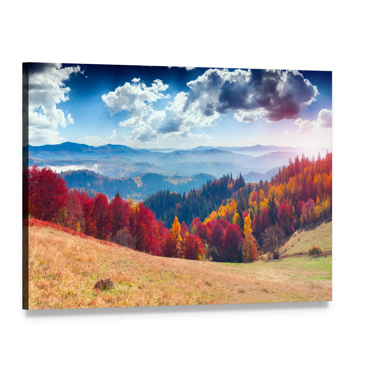 Autumn Mountain Landscape in Ukraine Canvas Wall Art, single panel gallery wrapped canvas, angled product view