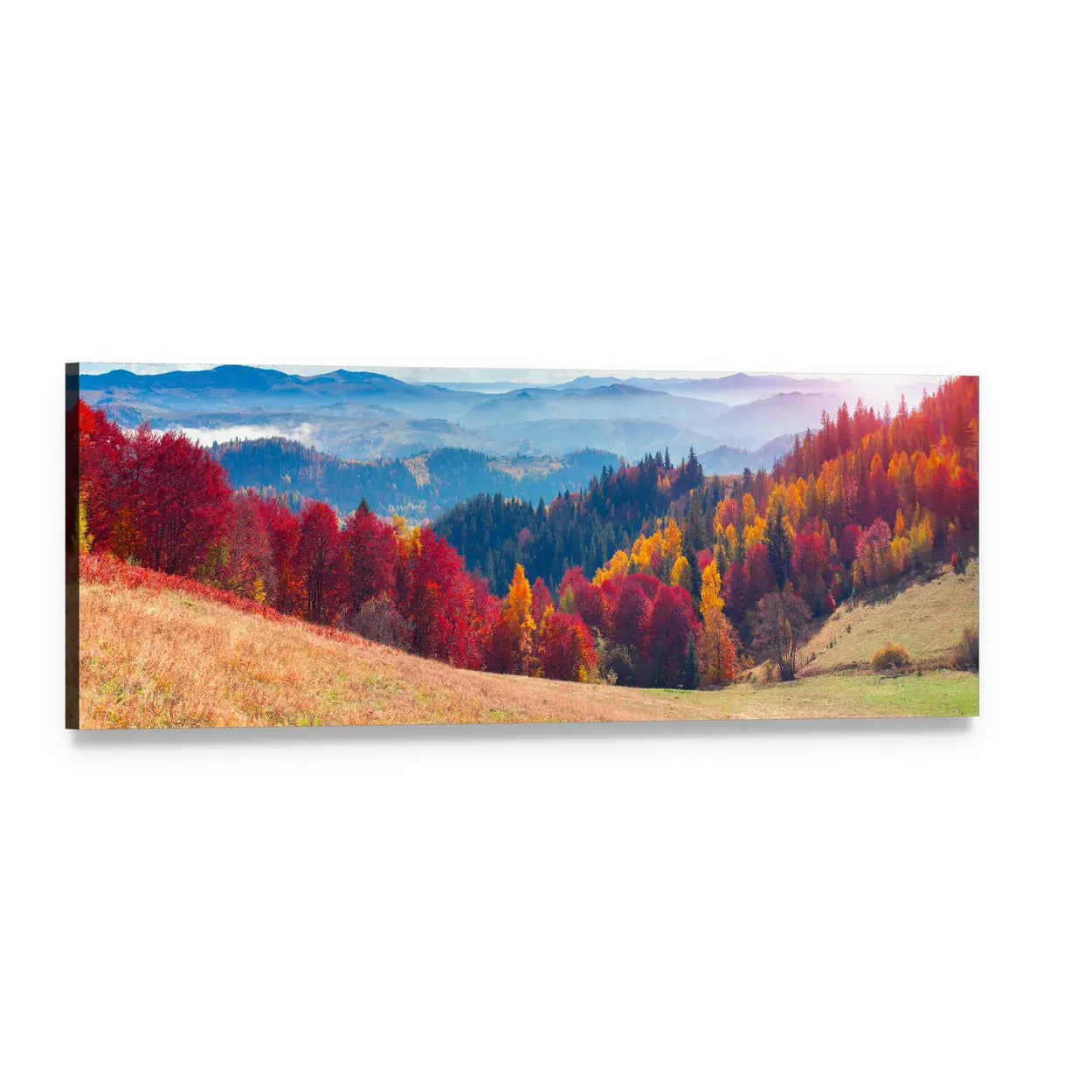 Autumn Landscape in Ukraine Panoramic Canvas Wall Art, single panel gallery wrapped canvas, angled product view