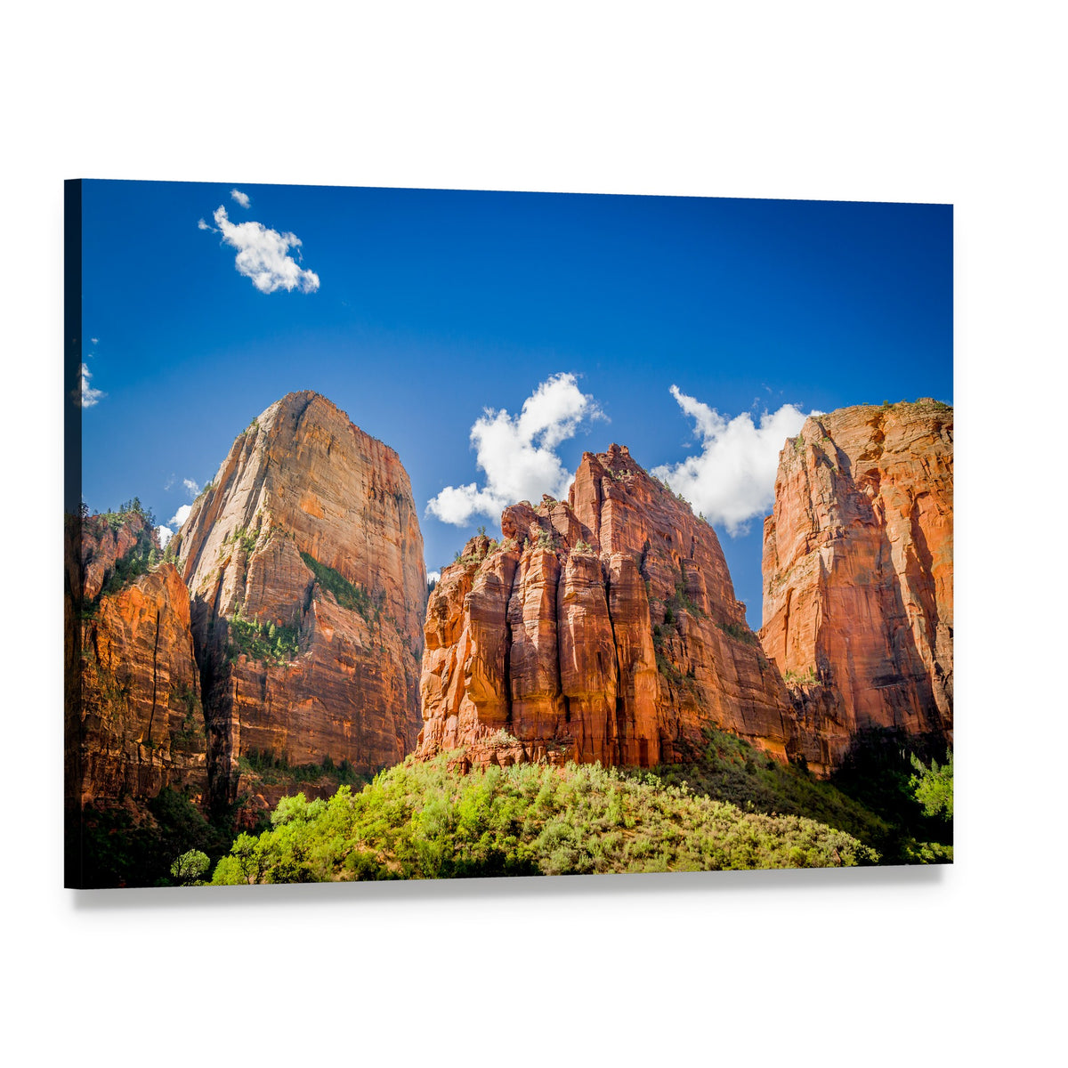Three Patriarchs Zion National Park Canvas Wall Art, single panel gallery wrapped canvas, angled product view