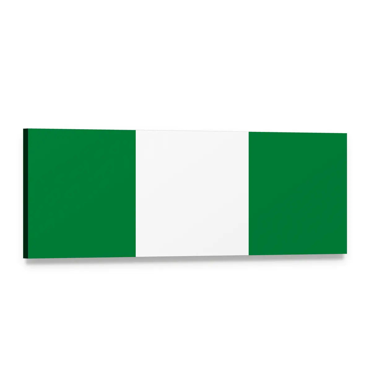 Nigerian Flag Panoramic Canvas Wall Art, single panel gallery wrapped canvas, angled product view