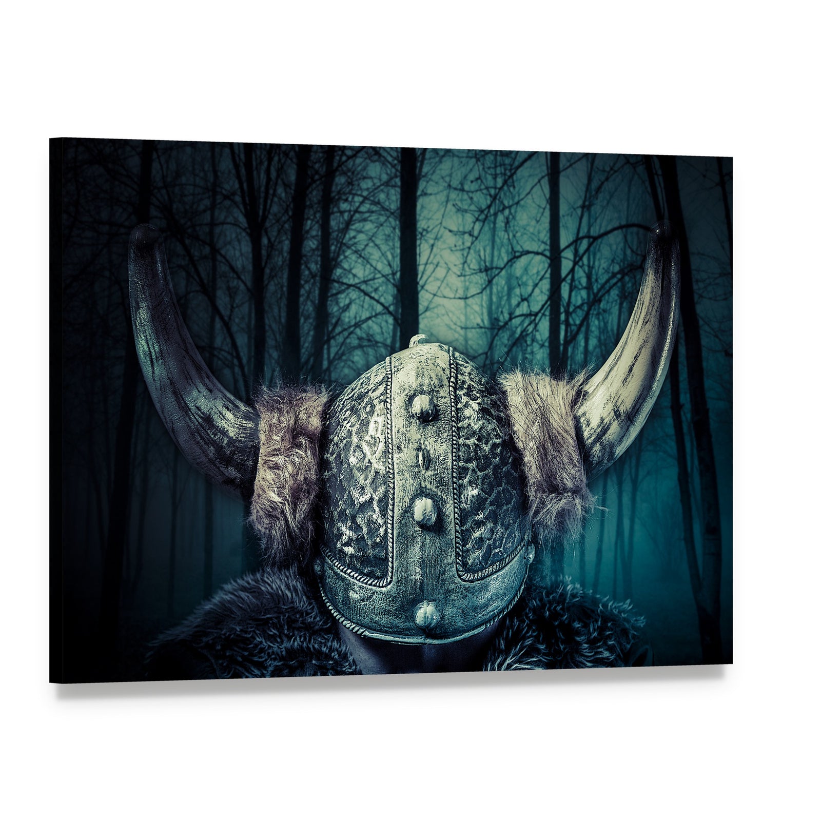 Viking Warrior with Ornate Horned Helmet Canvas Wall Art, single panel gallery wrapped canvas, angled product view