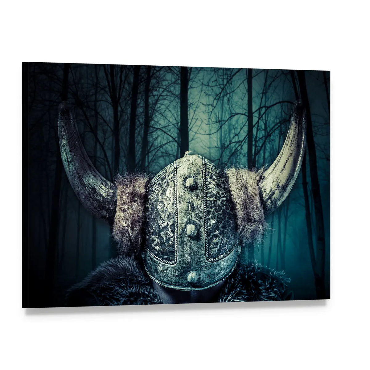 Viking Warrior Helmet Close-up Canvas Wall Art, single panel gallery wrapped canvas, angled product view