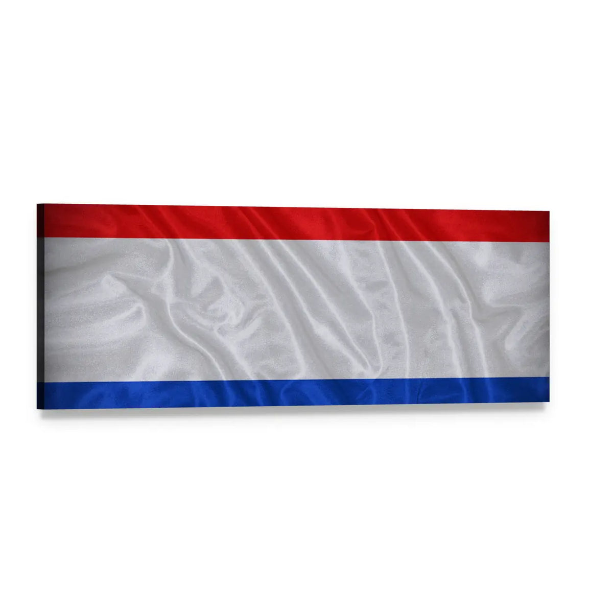 Netherlands Flag with Rippled White Stripe Panoramic Canvas Wall Art, single panel gallery wrapped canvas, angled product view