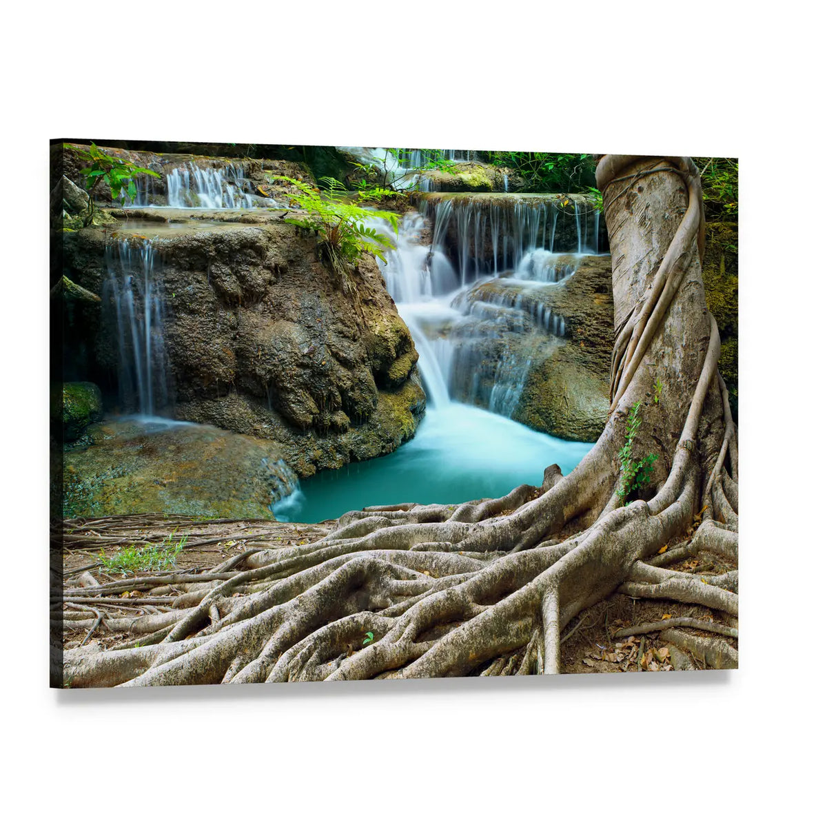 Limestone Waterfalls Canvas Wall Art, single panel gallery wrapped canvas, angled product view