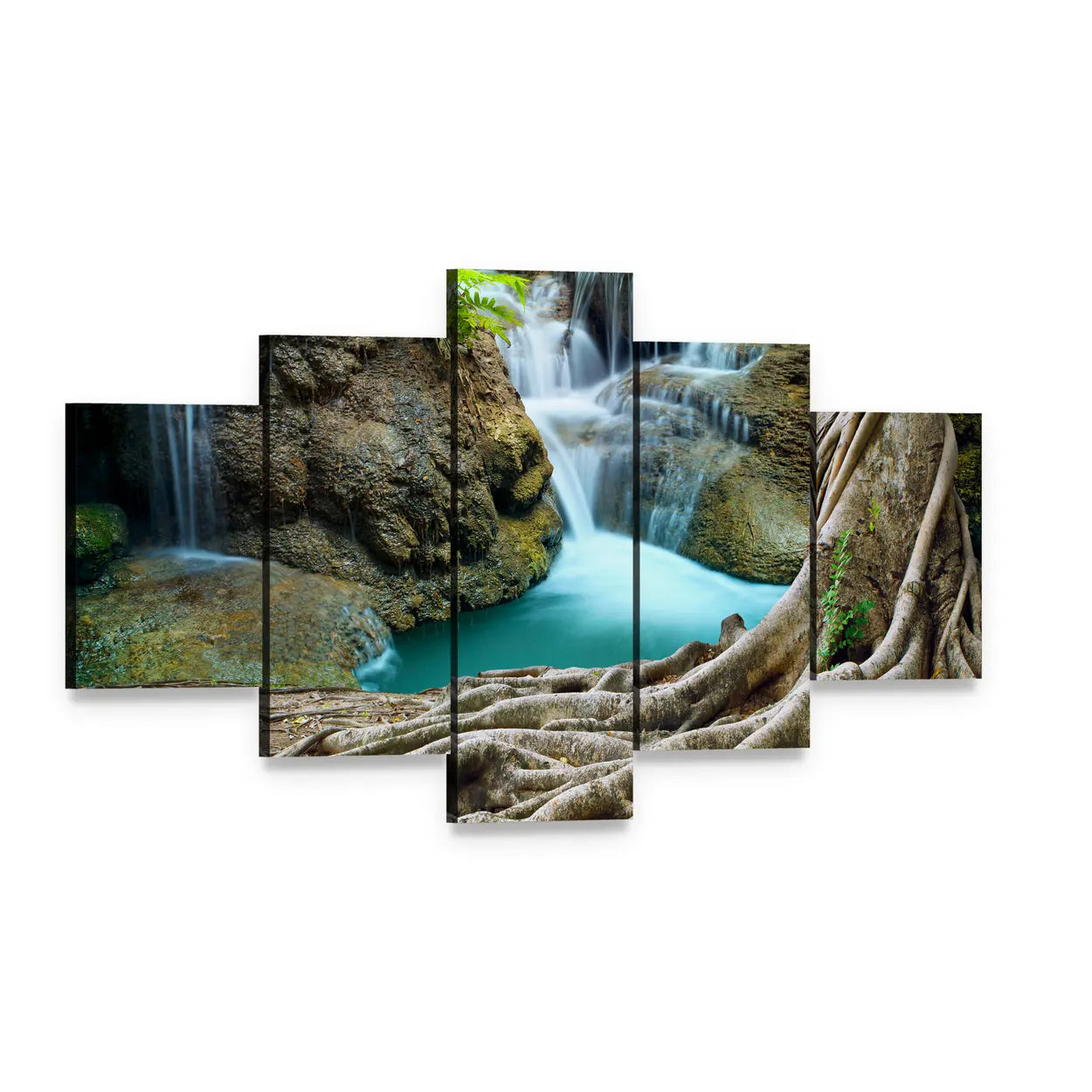 Limestone Waterfalls Canvas Wall Art, 5 panel 5 Star layout gallery wrapped canvas set, angled product view