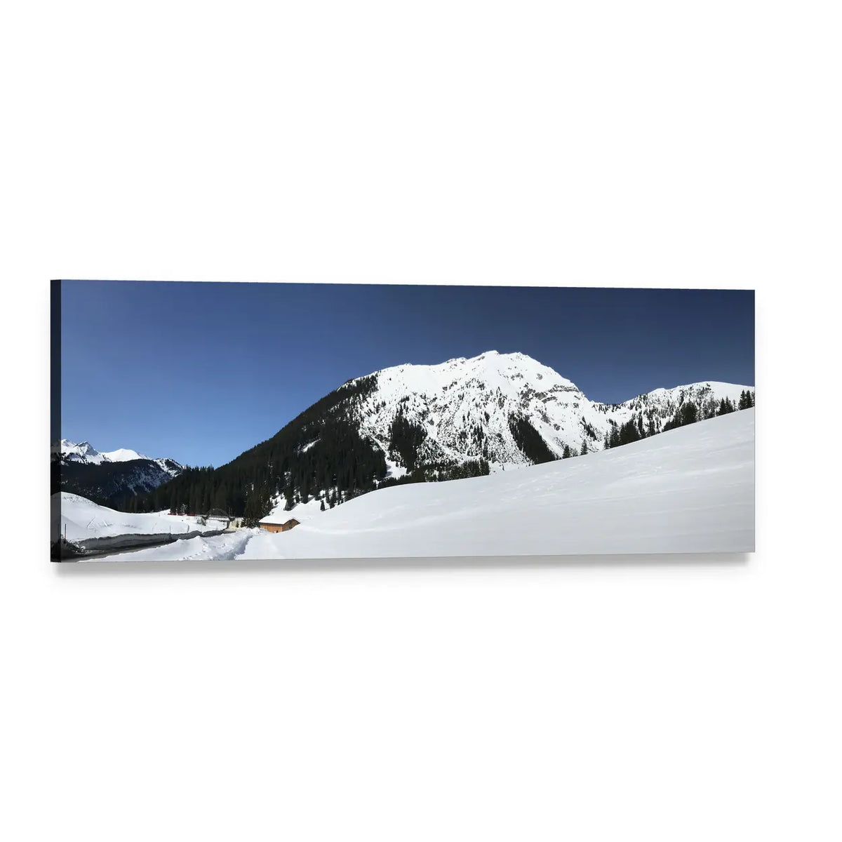 Frozen Mountain in Austria Panoramic Canvas Wall Art, single panel gallery wrapped canvas, angled product view