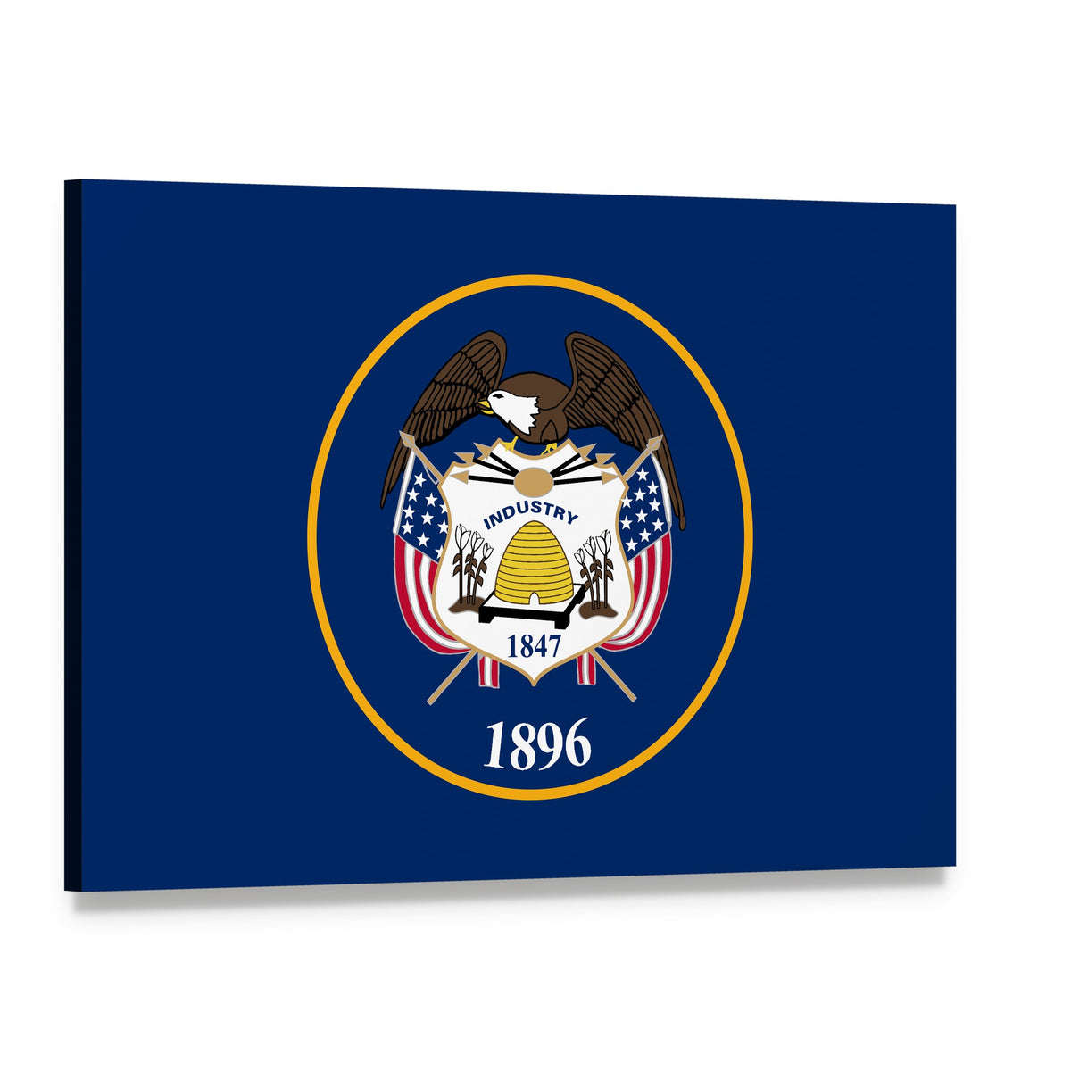 Utah State Flag Canvas Wall Art, single panel gallery wrapped canvas, angled product view