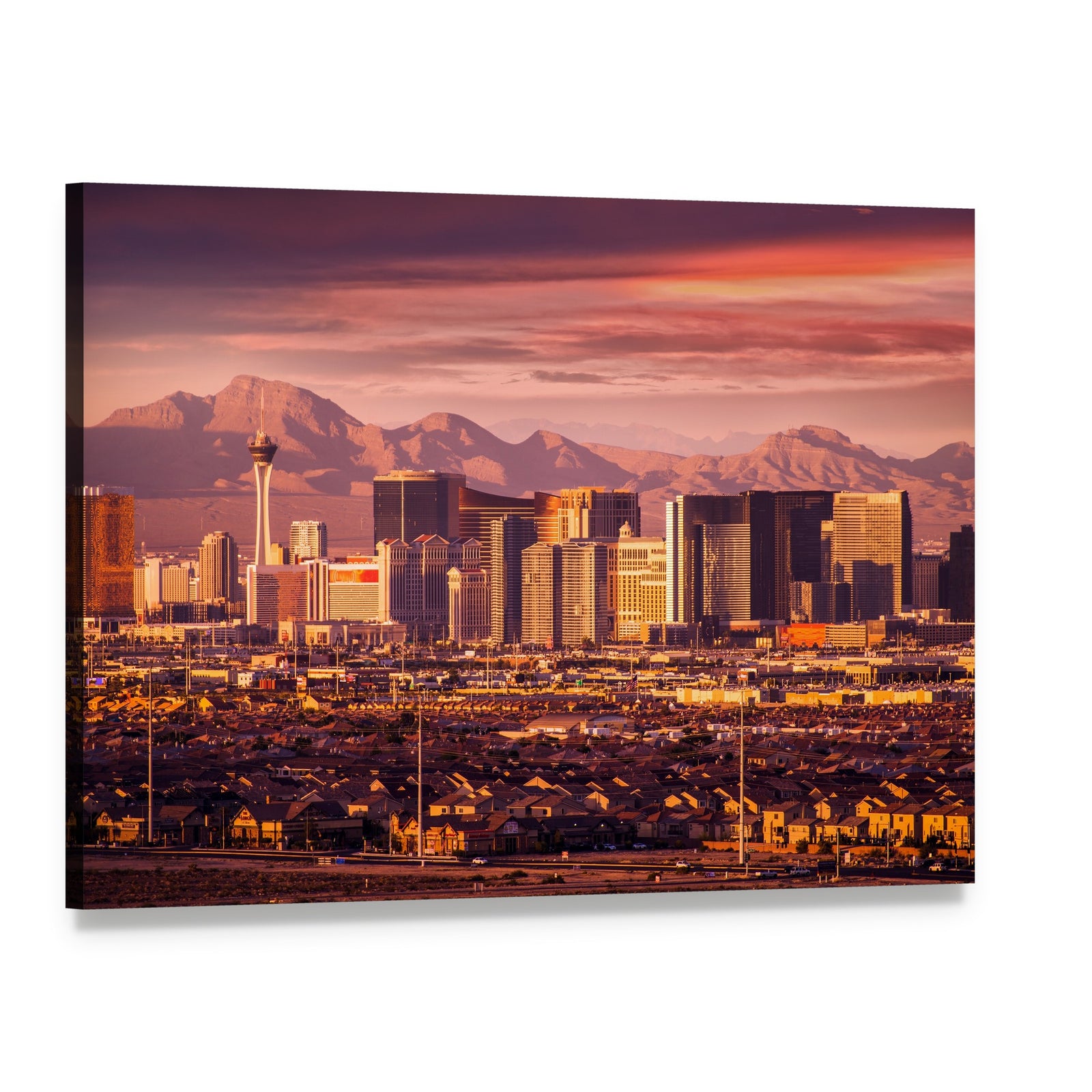 Las Vegas Strip Skyline Canvas Wall Art, single panel gallery wrapped canvas, angled product view
