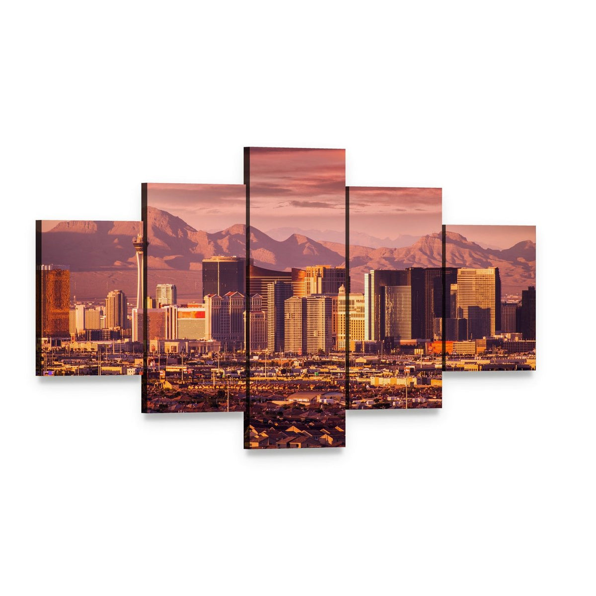 Las Vegas Strip Skyline Canvas Wall Art, 5 panel 5 Star layout gallery wrapped canvas set, angled product view