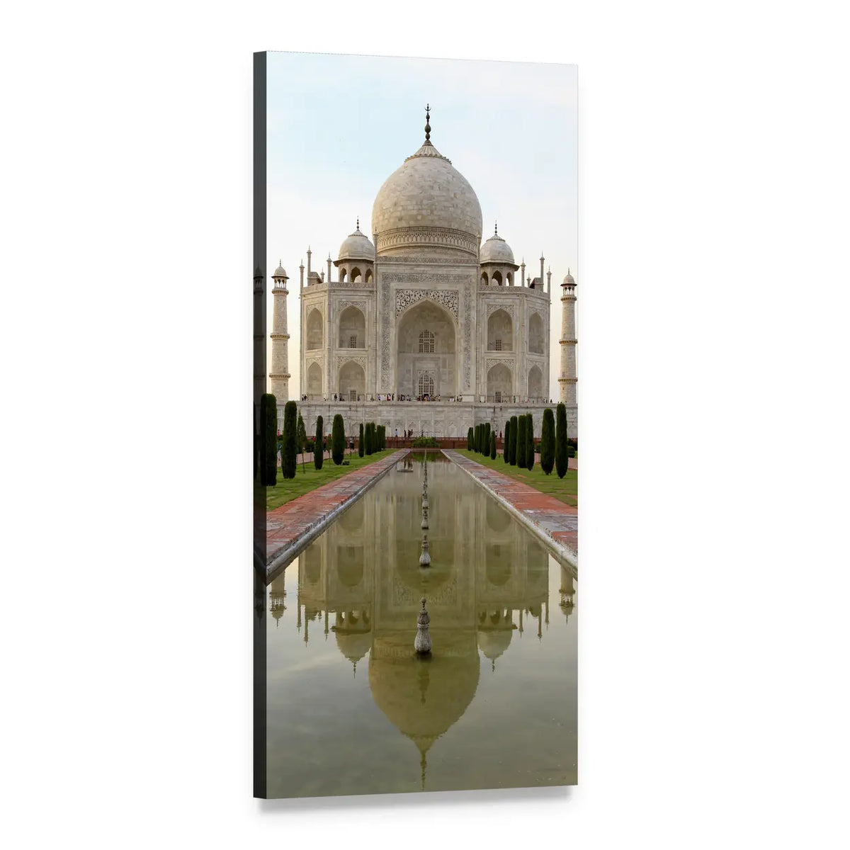Taj Mahal with Reflecting Pool in Agra Vertical Canvas Wall Art, 1 panel 1 Vertical layout gallery wrapped canvas set, angled product view