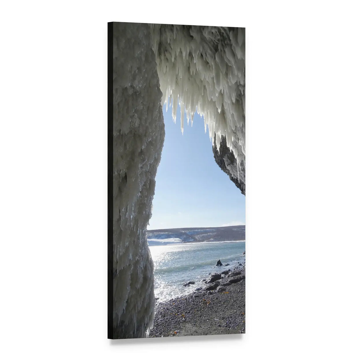 Sea View from Ice Cave Grotto Vertical Canvas Wall Art, 1 panel 1 Vertical layout gallery wrapped canvas set, angled product view