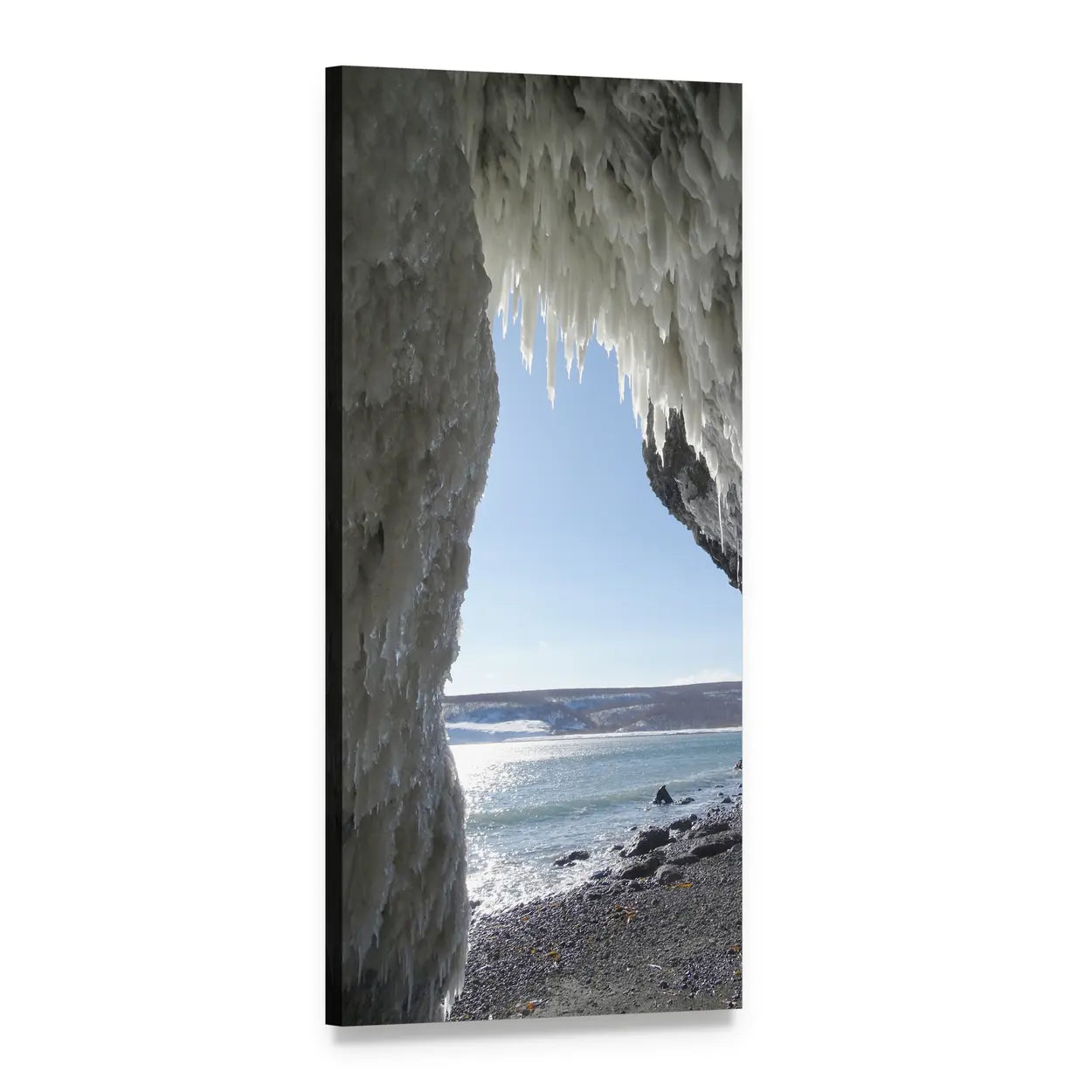 Sea View from Ice Cave Grotto Vertical Canvas Wall Art, 1 panel 1 Vertical layout gallery wrapped canvas set, angled product view
