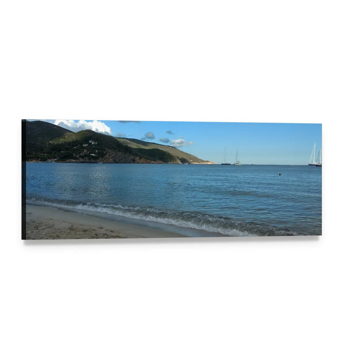 Elba Island Shoreline View Panoramic Canvas Wall Art, single panel gallery wrapped canvas, angled product view