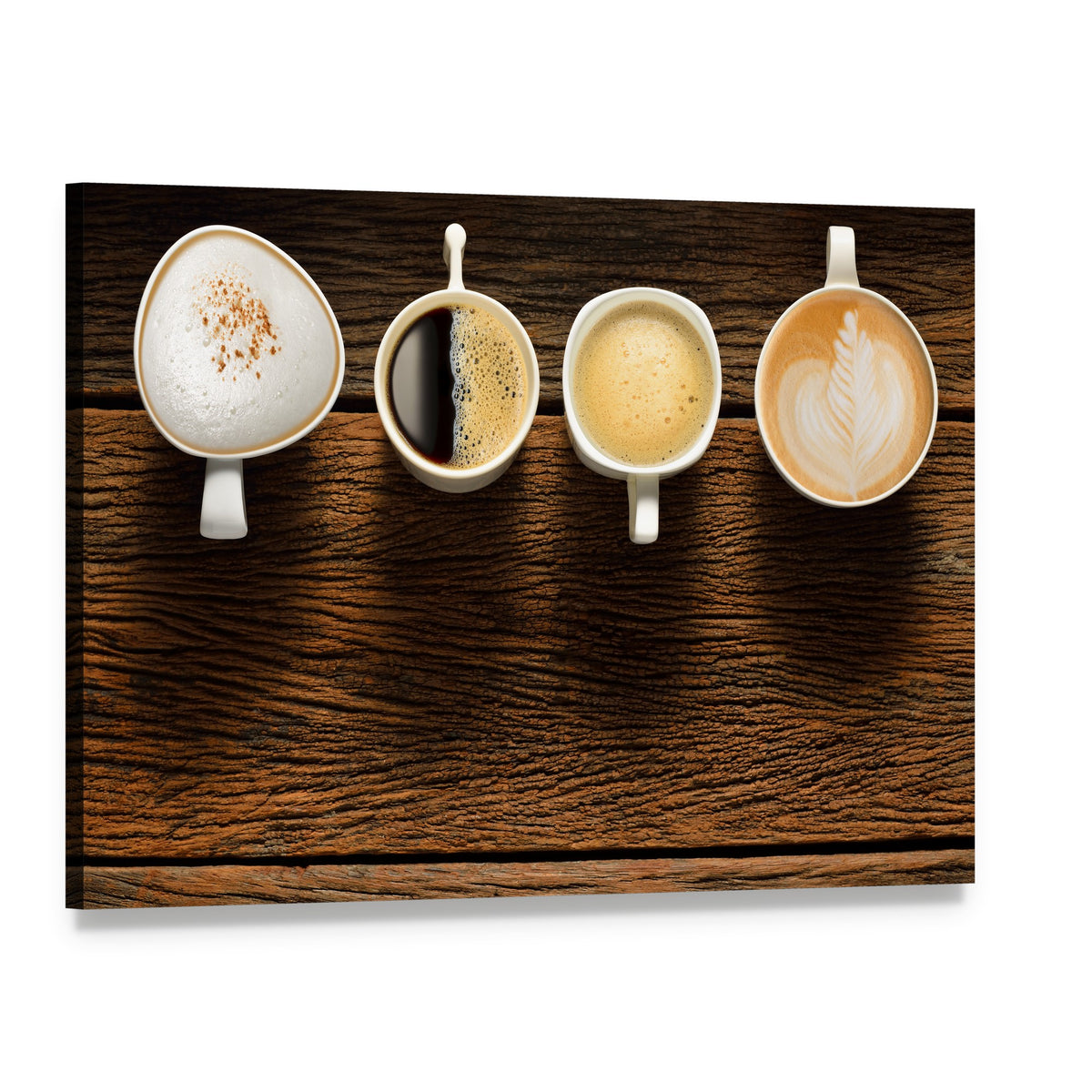 Variety of Coffee Canvas Wall Art, single panel gallery wrapped canvas, angled product view
