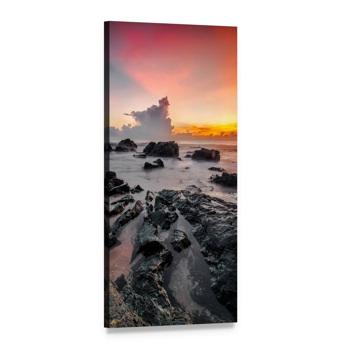 Seashore at Sunset Vertical Canvas Wall Art, 1 panel 1 Vertical layout gallery wrapped canvas set, angled product view