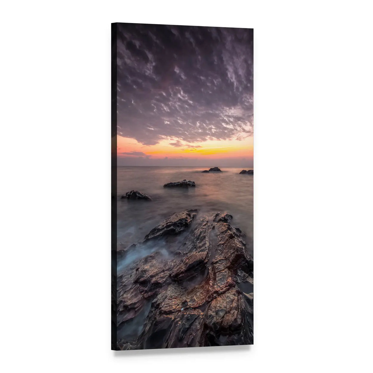 Dusk at the Beach Vertical Canvas Wall Art, 1 panel 1 Vertical layout gallery wrapped canvas set, angled product view