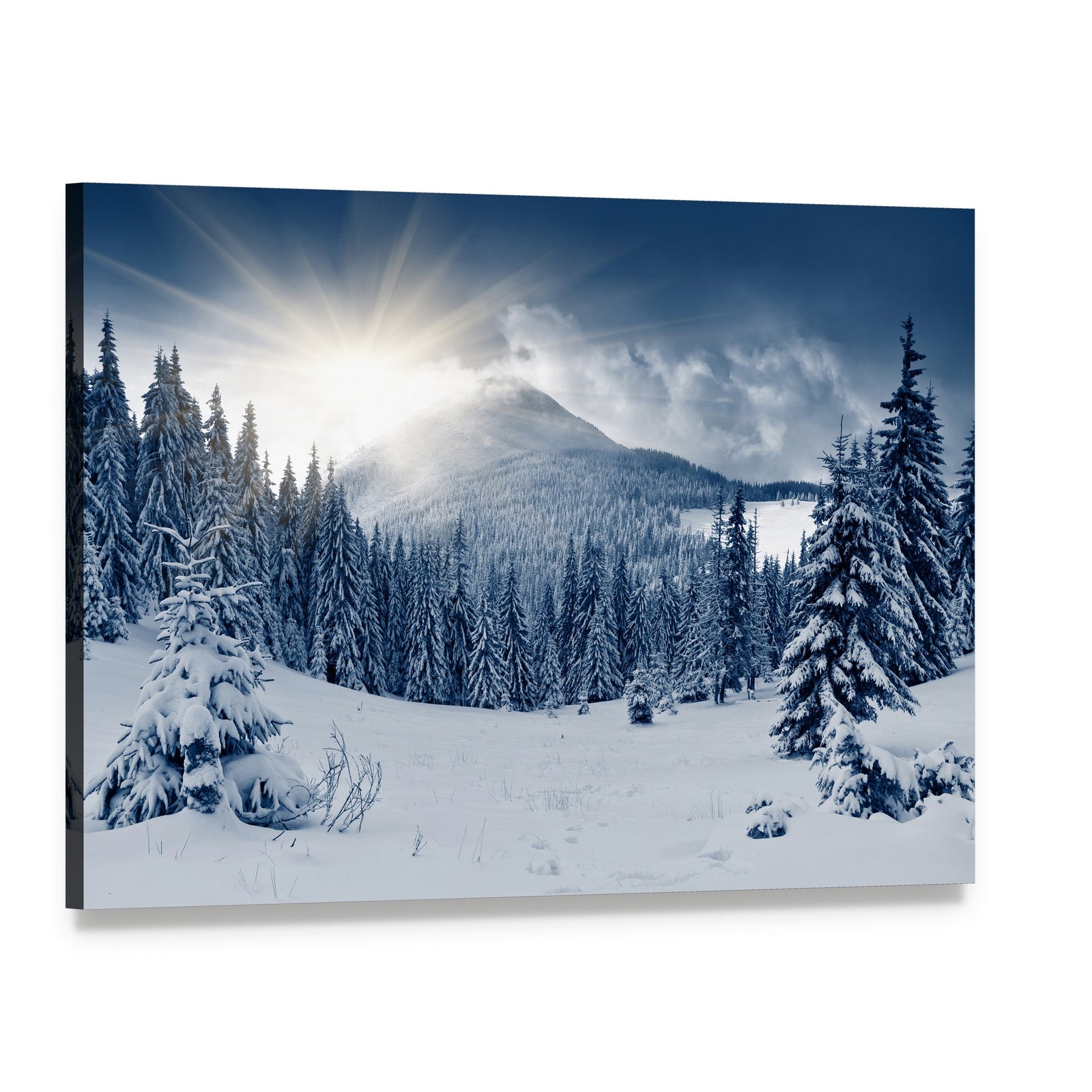 Winter Landscape and Snow Covered Trees Canvas Wall Art, single panel gallery wrapped canvas, angled product view