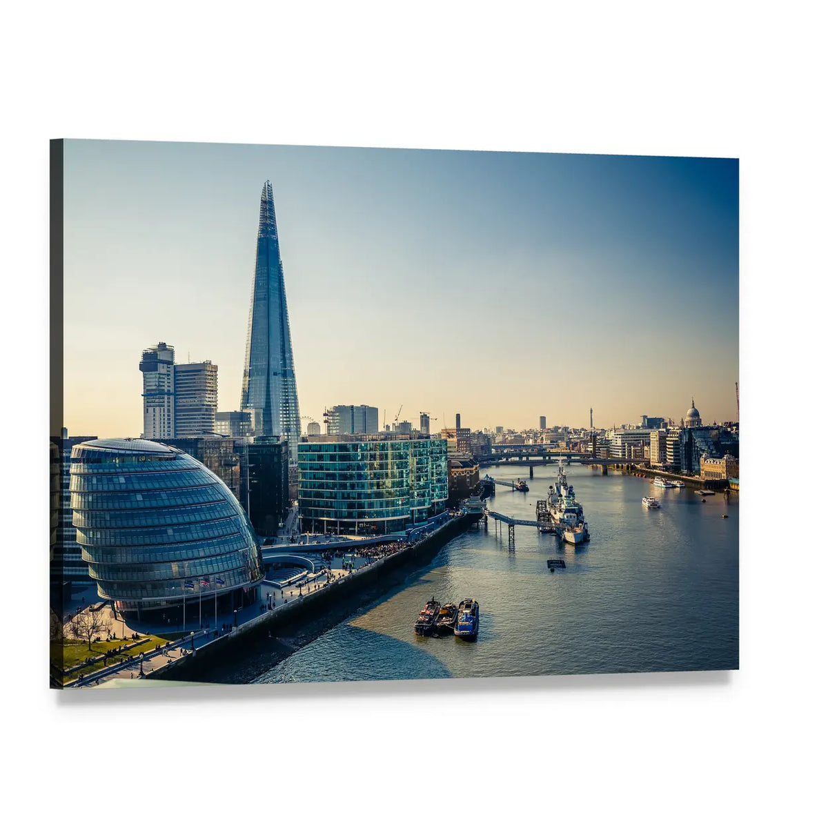 London Thames Skyline at Golden Hour Canvas Wall Art, single panel gallery wrapped canvas, angled product view