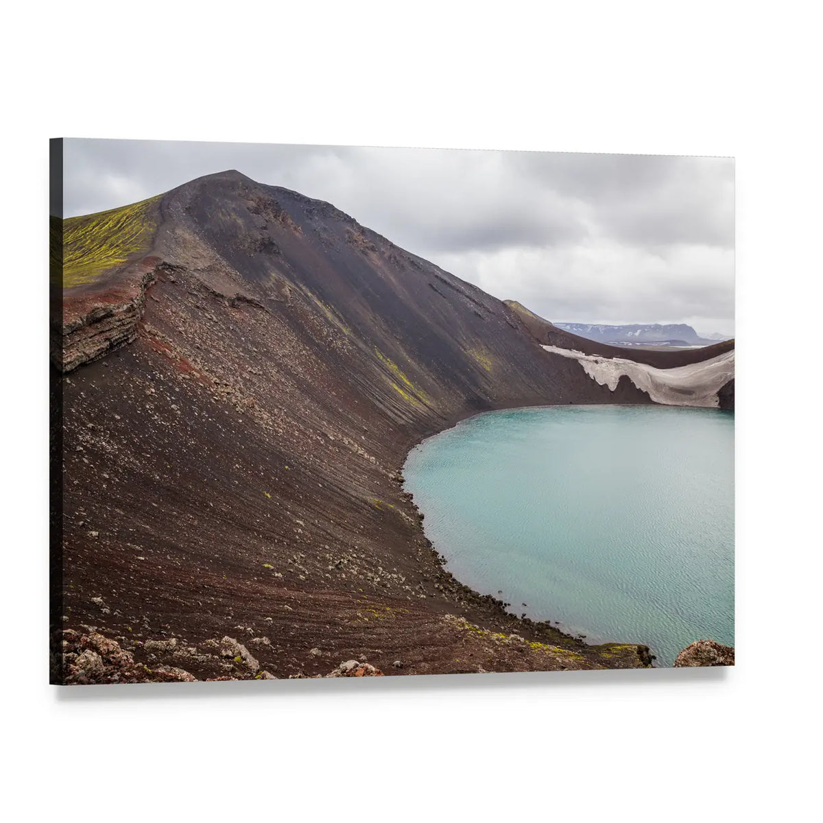 Volcanic Crater Lake in Iceland Canvas Wall Art, single panel gallery wrapped canvas, angled product view