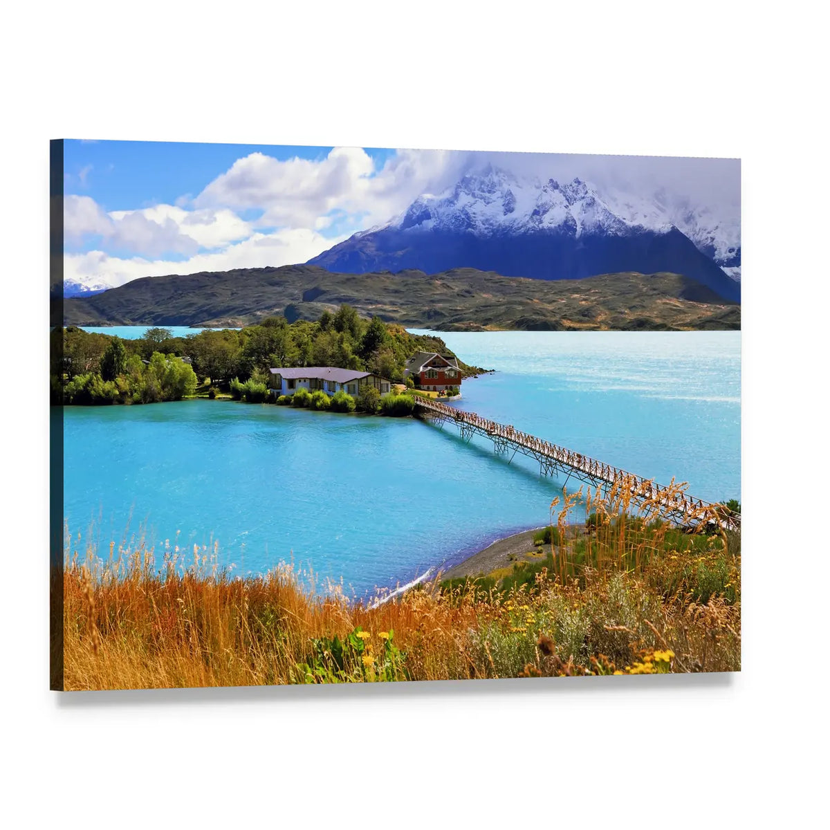 Little Island on Mountain Lake Canvas Wall Art, single panel gallery wrapped canvas, angled product view