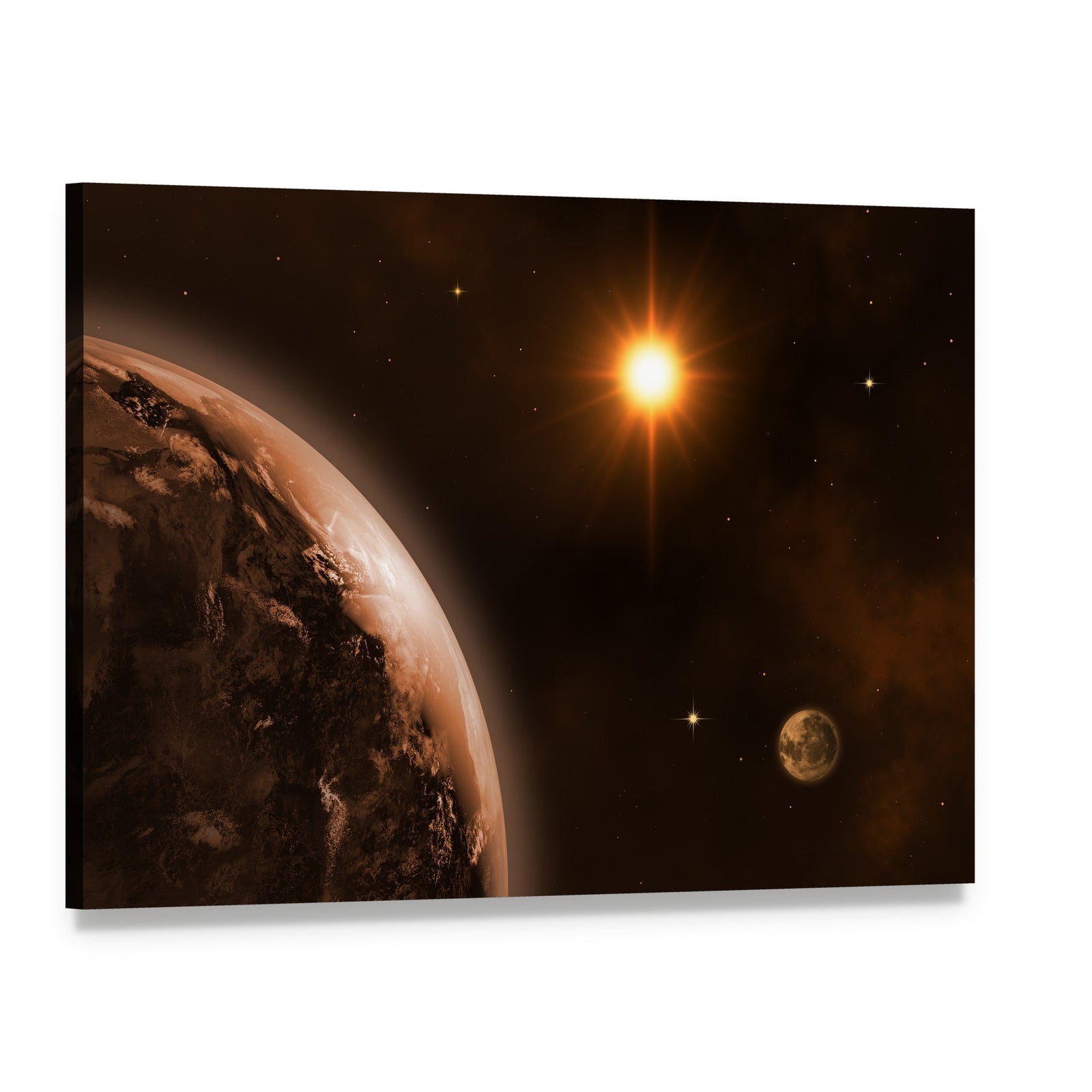 Sun Moon and Earth Canvas Wall Art, single panel gallery wrapped canvas, angled product view