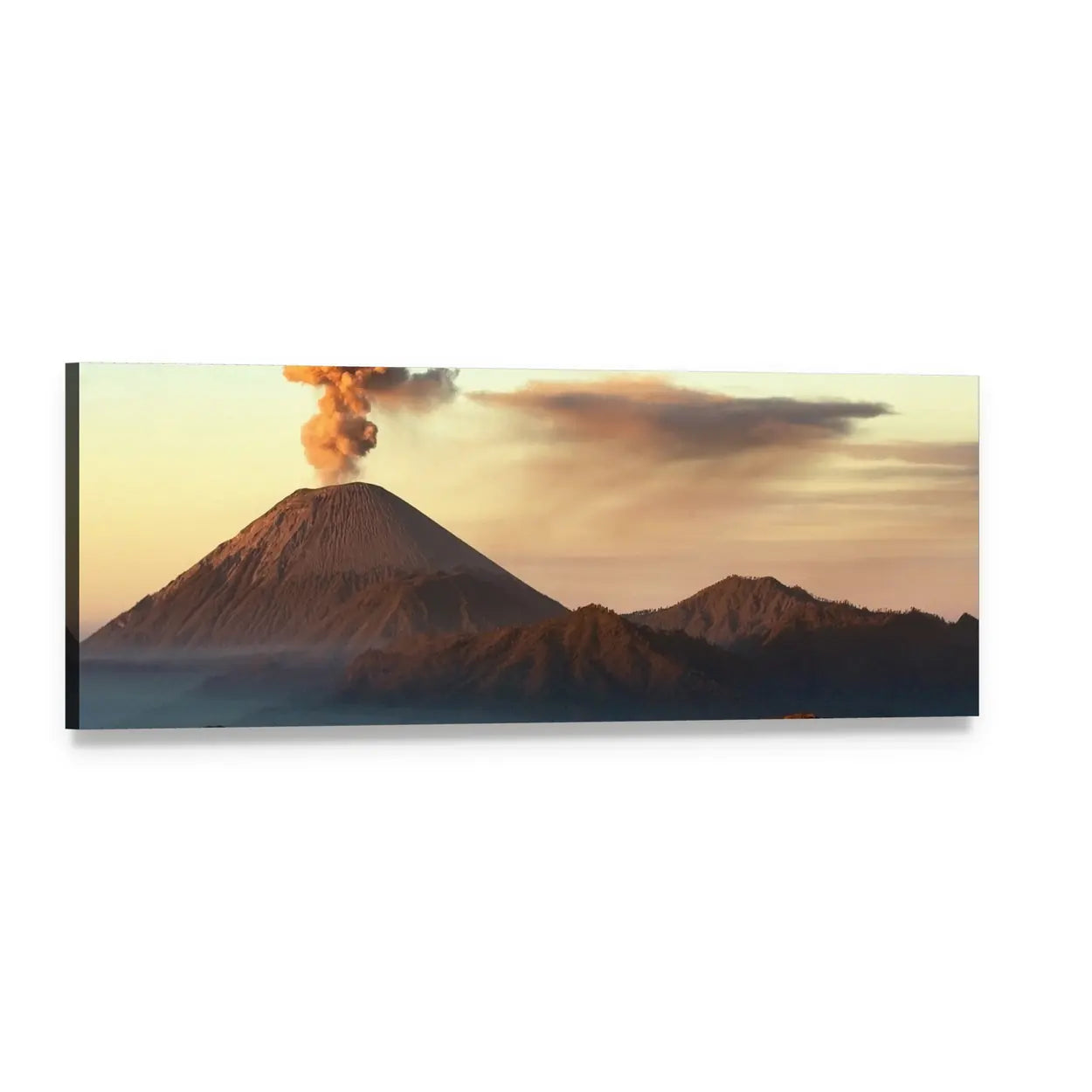 Semeru Volcano at Dusk Panoramic Canvas Wall Art, single panel gallery wrapped canvas, angled product view