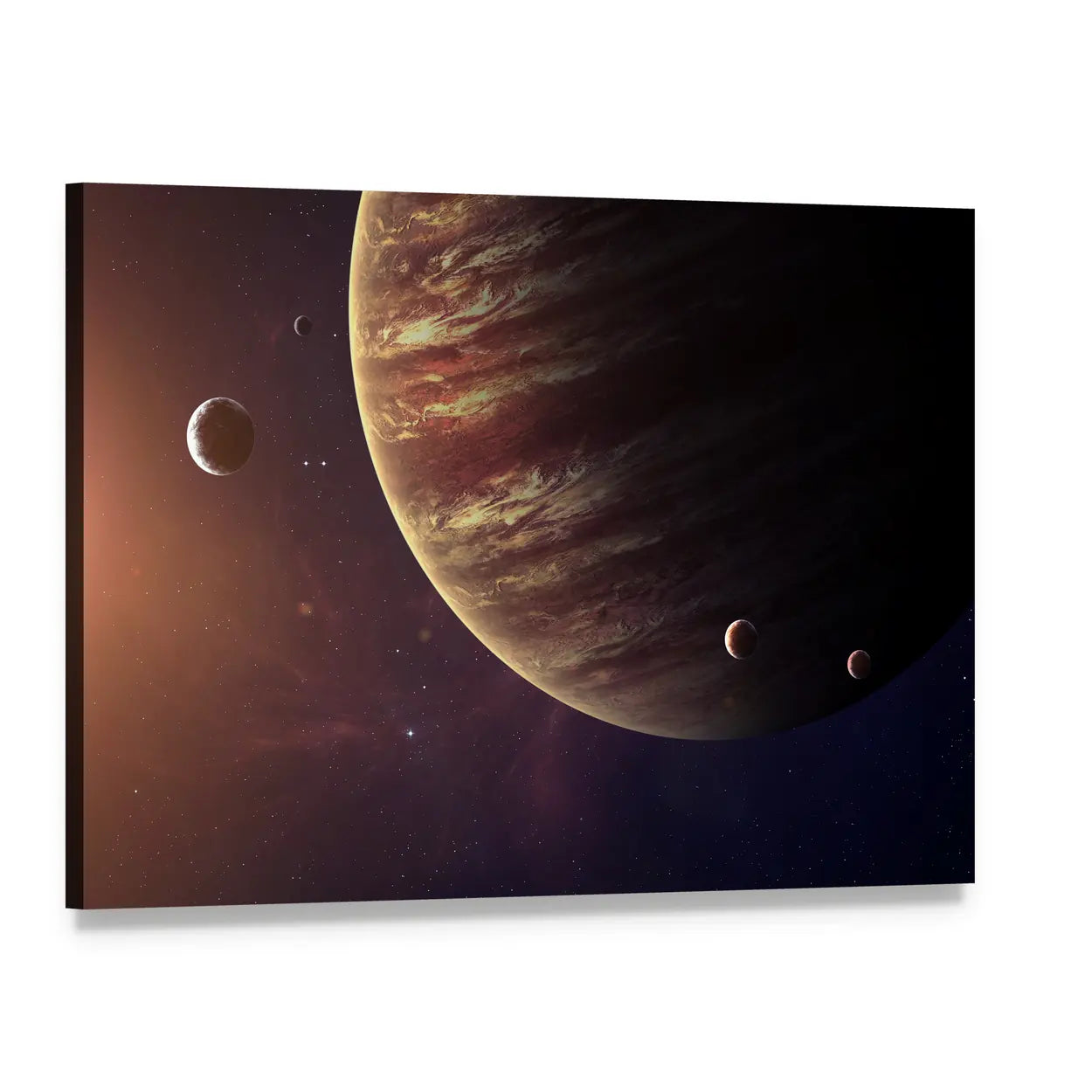 Jupiter with Its Moons Canvas Wall Art, single panel gallery wrapped canvas, angled product view
