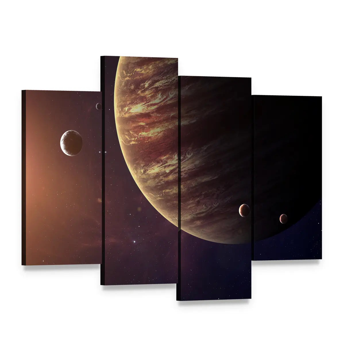 Jupiter with Its Moons Canvas Wall Art, 4 panel 4 Pop layout gallery wrapped canvas set, angled product view