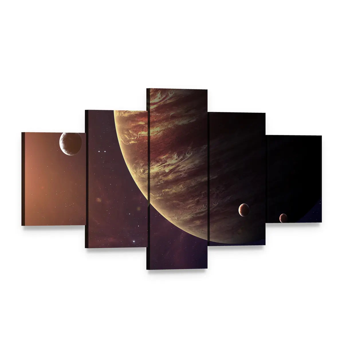 Jupiter with Its Moons Canvas Wall Art, 5 panel 5 Star layout gallery wrapped canvas set, angled product view