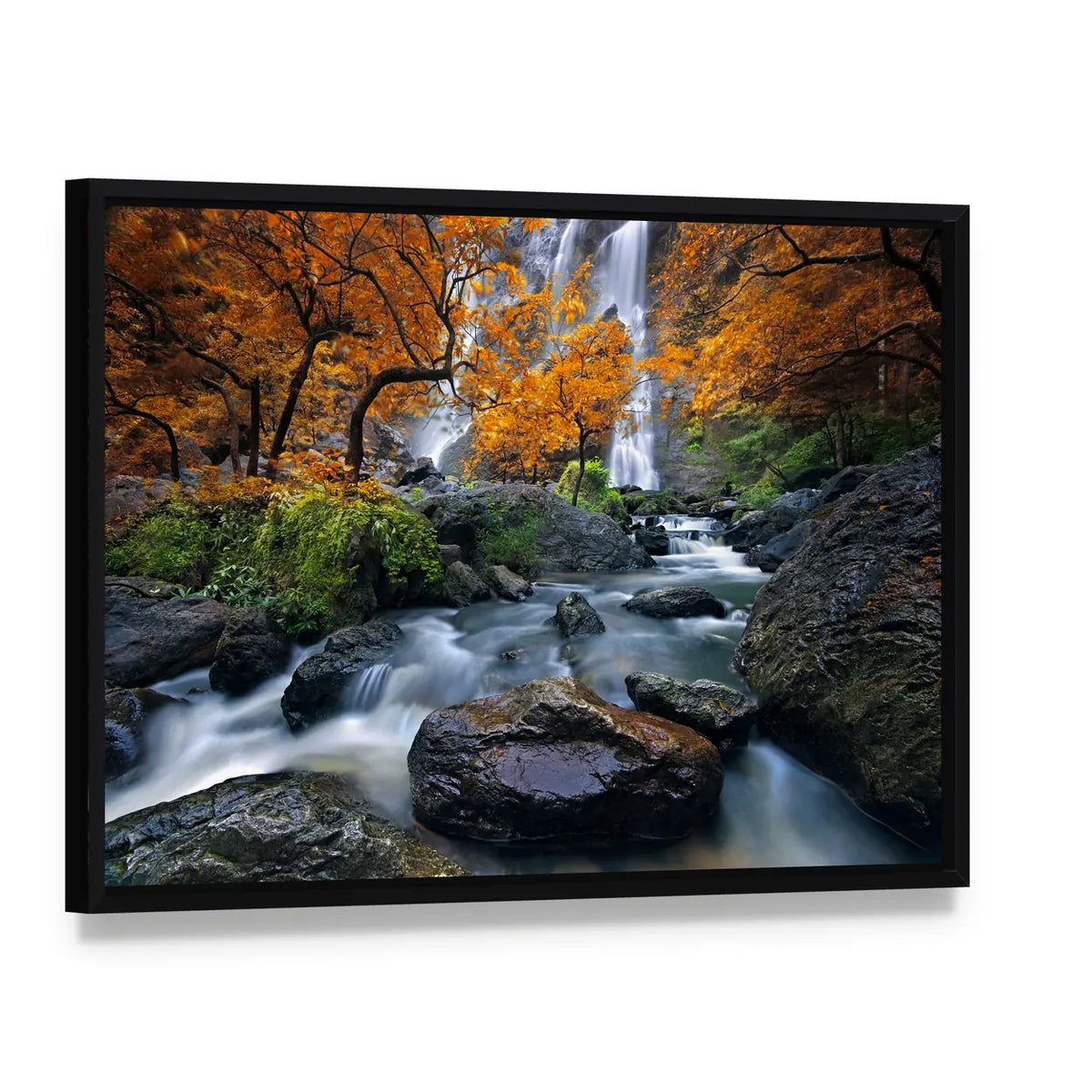 Konglan Waterfall In Kampangpejt Province Thailand Canvas Wall Art, framed canvas in a black floater frame, angled product view