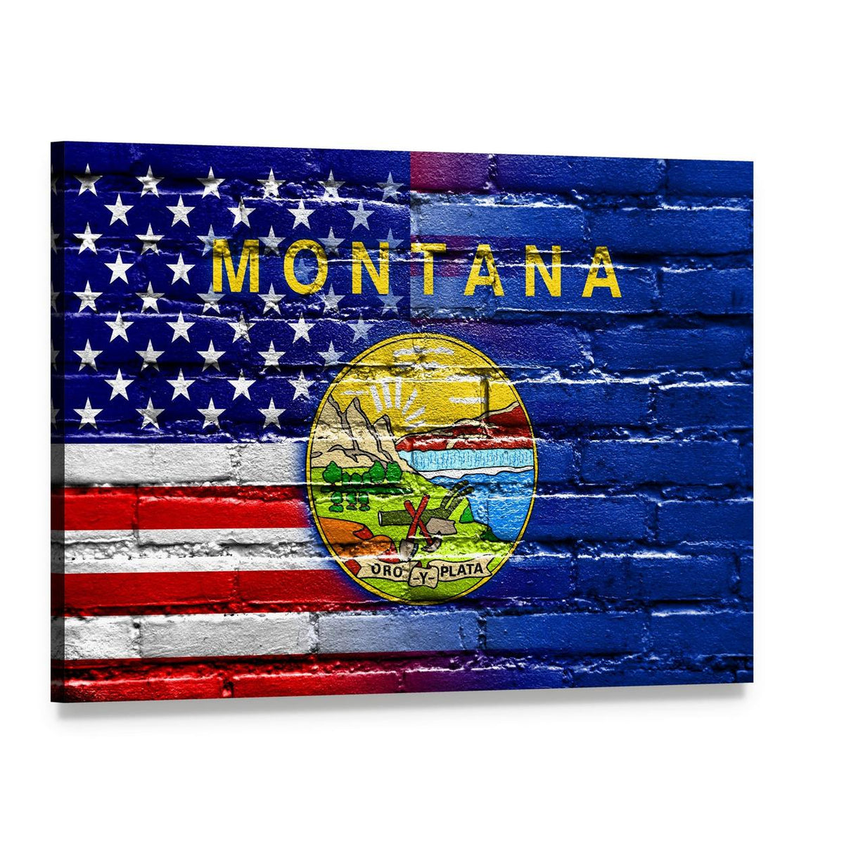 American Flag and Montana State Flag Canvas Wall Art, single panel gallery wrapped canvas, angled product view