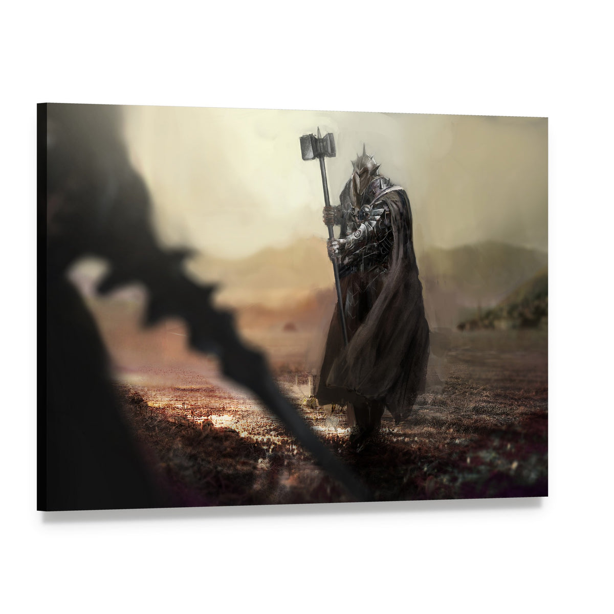 Evil Knight Vs Good Knight Canvas Wall Art, single panel gallery wrapped canvas, angled product view