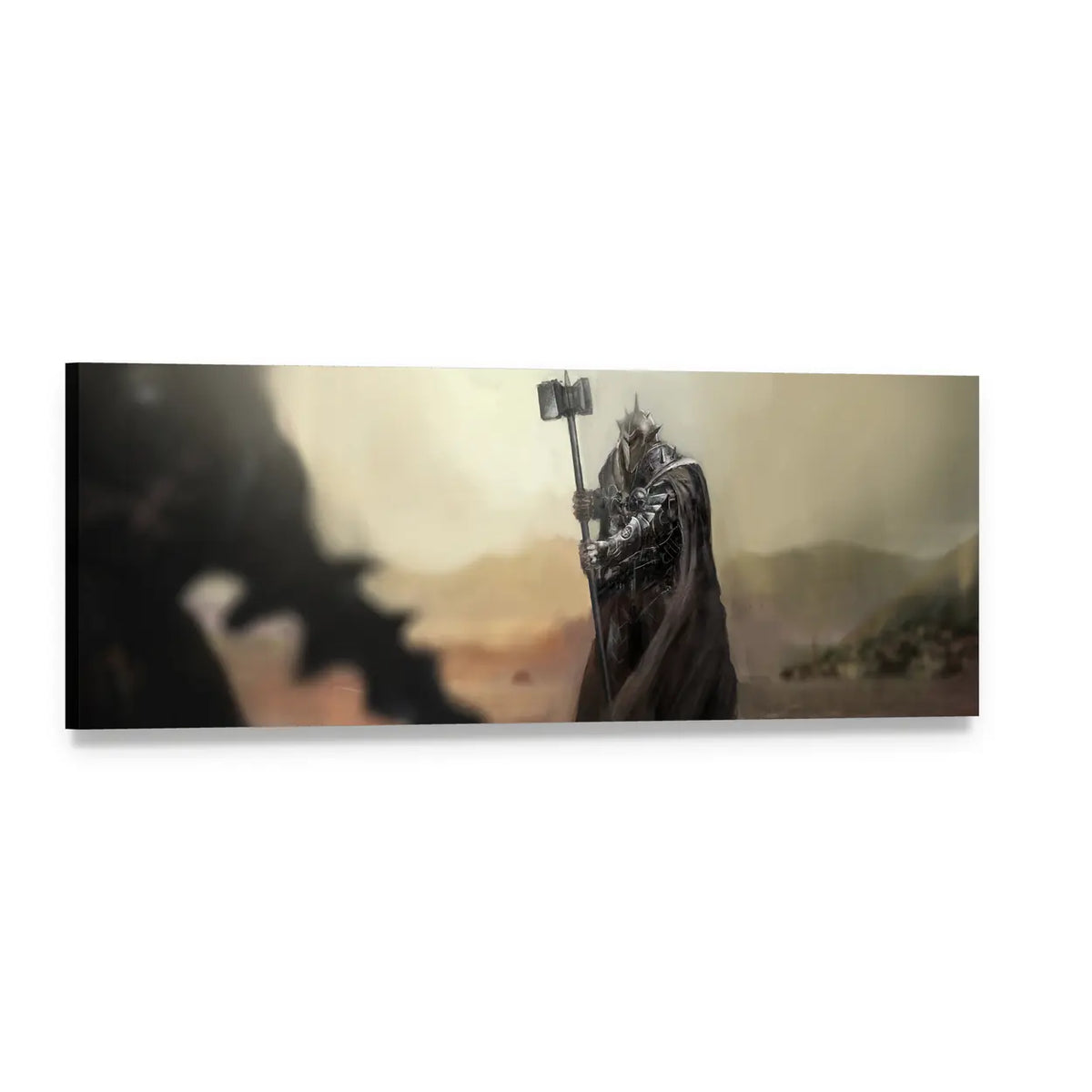 Evil Knight Versus Good Knight Panoramic Canvas Wall Art, single panel gallery wrapped canvas, angled product view