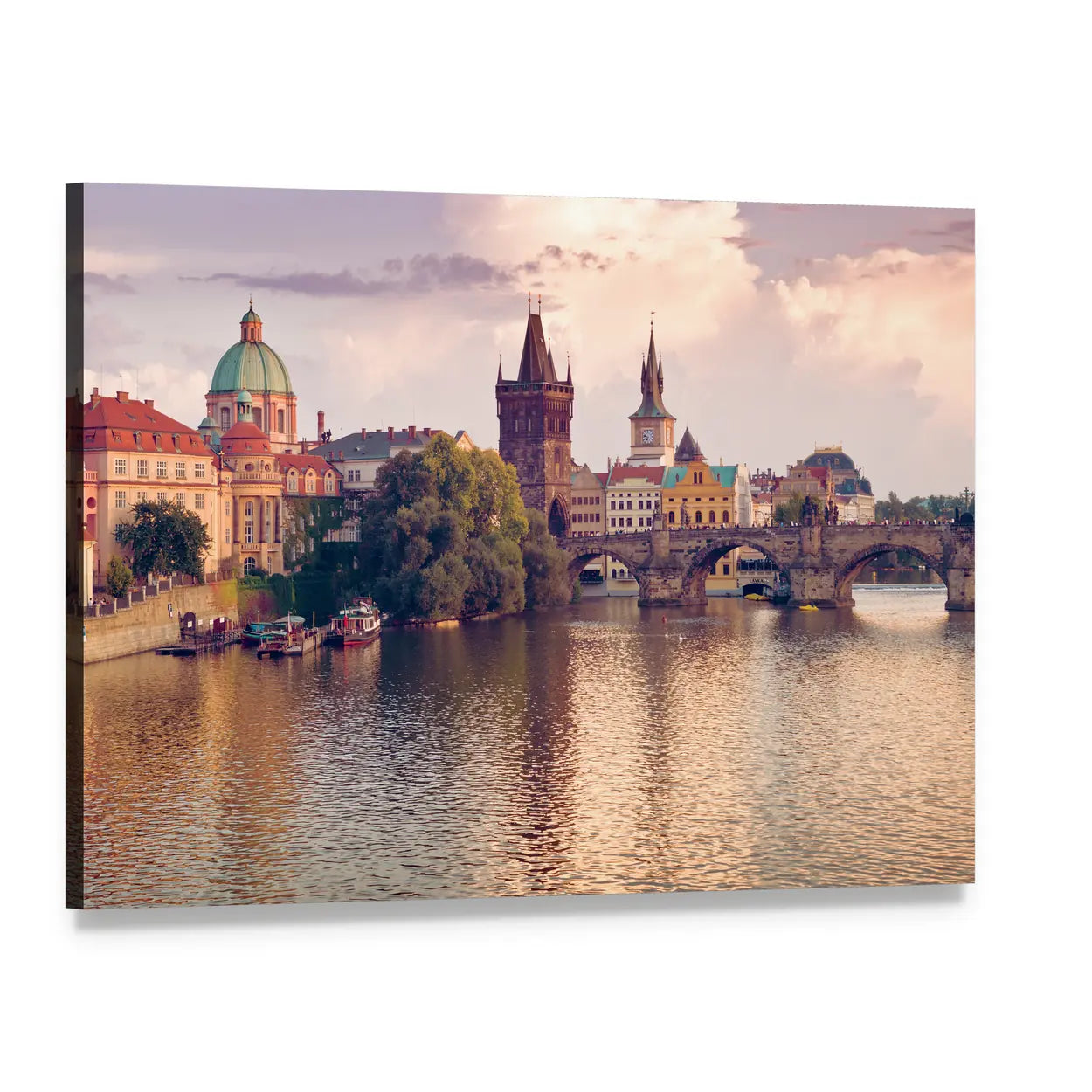 Charles Bridge Over the Vltava, Prague Canvas Wall Art, single panel gallery wrapped canvas, angled product view