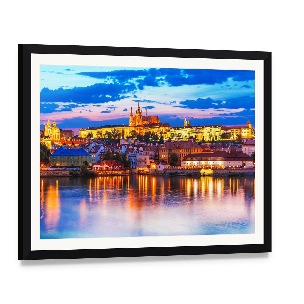 St Vitus Cathedral Prague Canvas Wall Art, framed print with white mat and black frame, angled product view