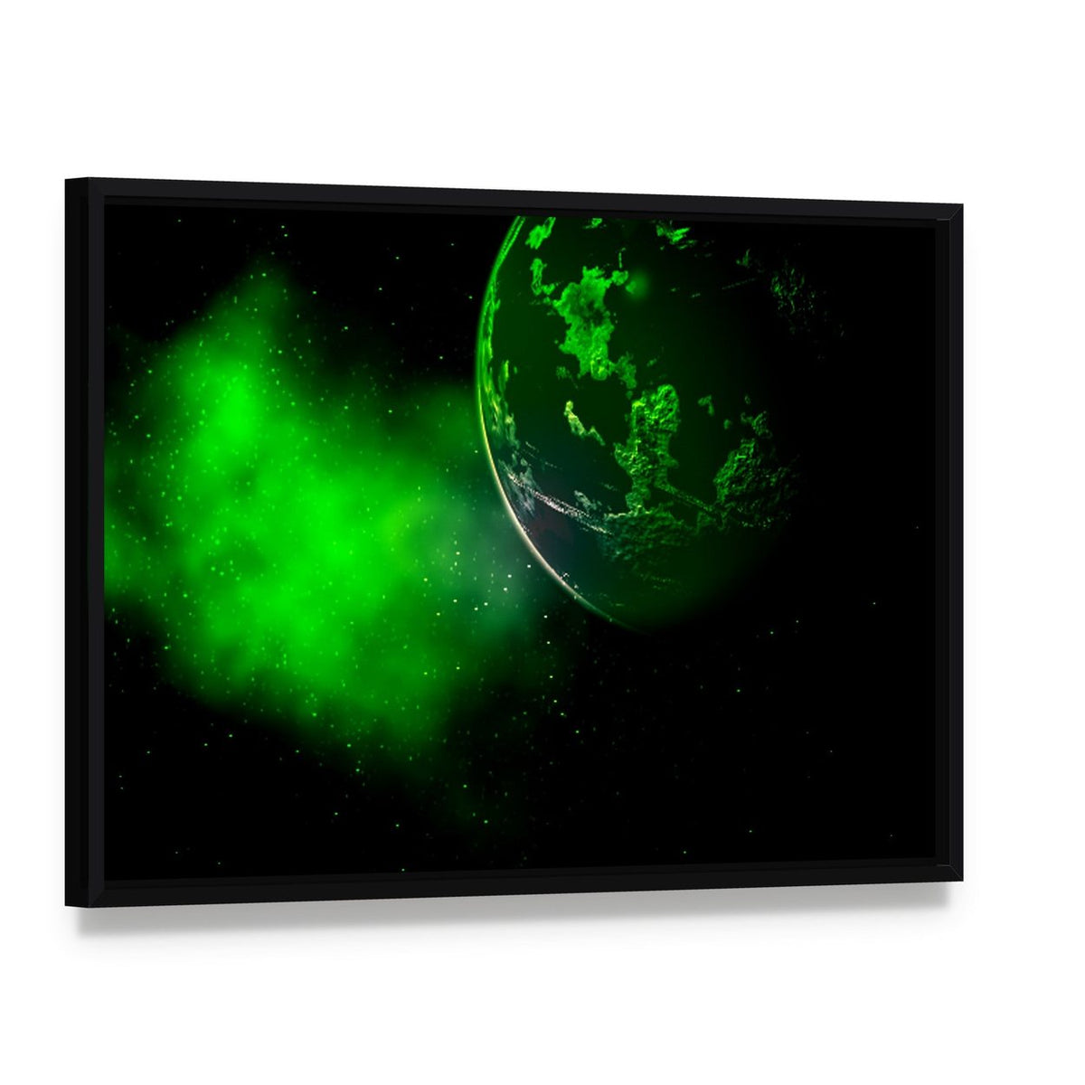 M Type Planet in Cosmos Canvas Wall Art, framed canvas in a black floater frame, angled product view